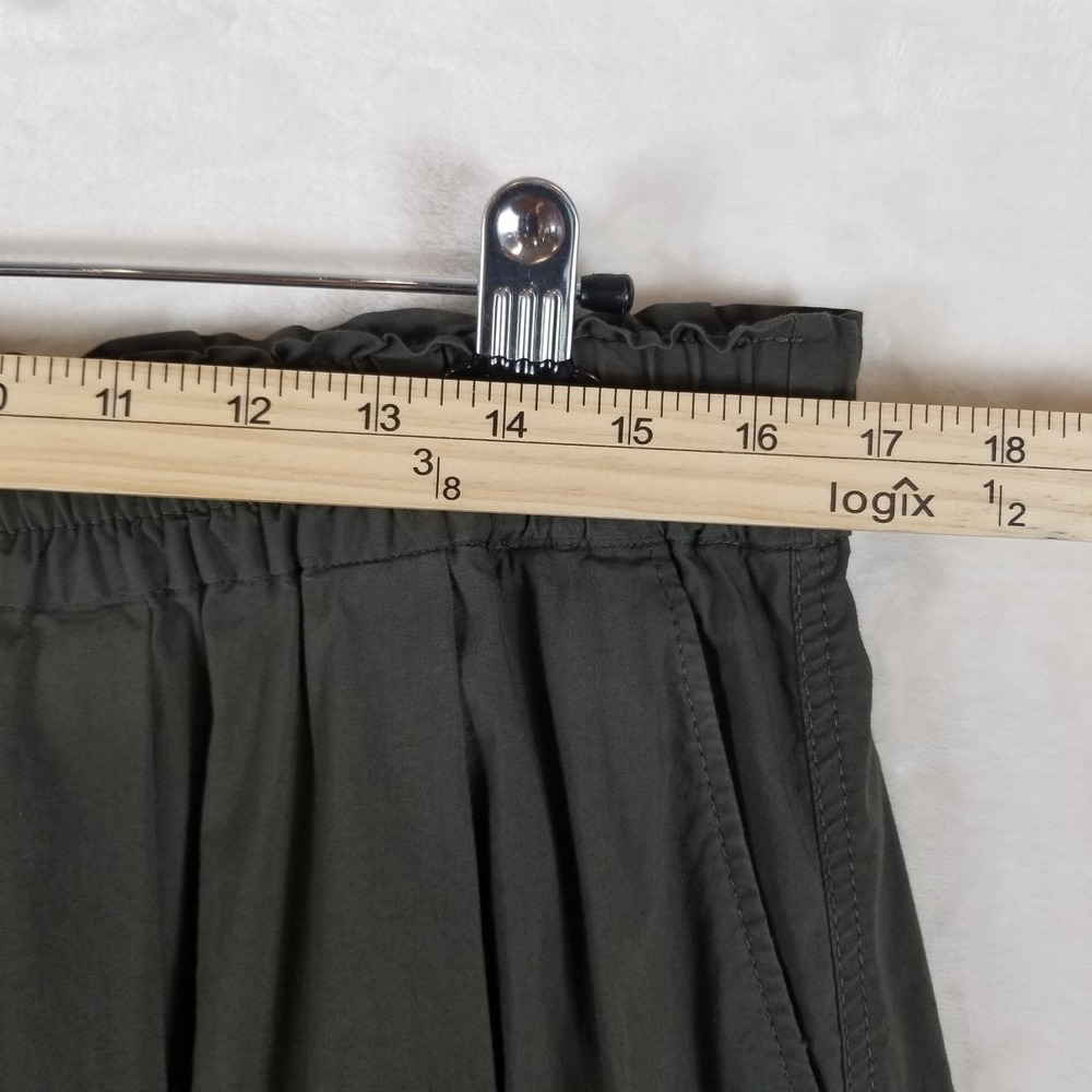 Zara Midi Skirt Women XL Olive Green Elastic  Waist Cotton Blend Gathered - Picture 5 of 7